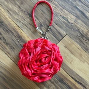 Red flower clutch wristlet purse